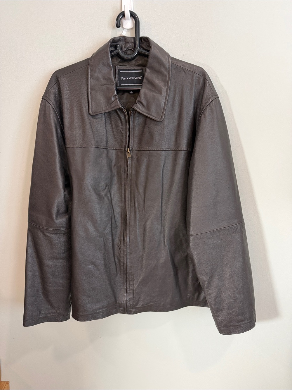 Preswick &‎ Moore Men's Dark Brown Leather Zip Bomber Jacket XXL